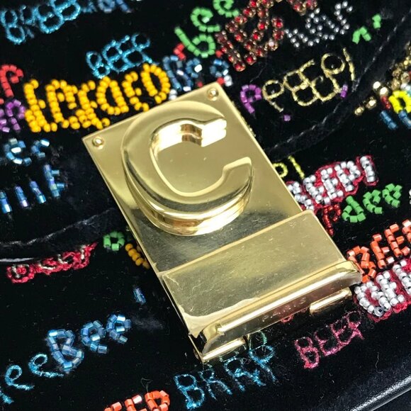 CELINE Small C Multi Beaded Chain Shoulder Bag suede Black x Multicolore - Picture 4 of 12